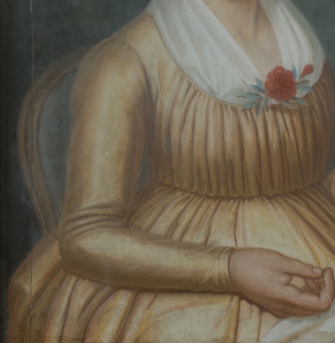 Pastel sur toile portrait début XIXe femme assise sur un fauteuil -photo-3