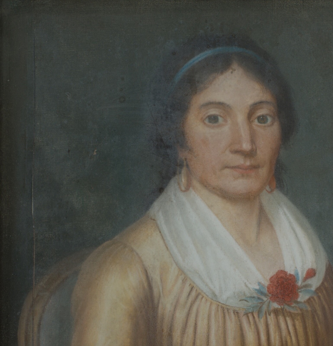 Pastel sur toile portrait début XIXe femme assise sur un fauteuil -photo-4