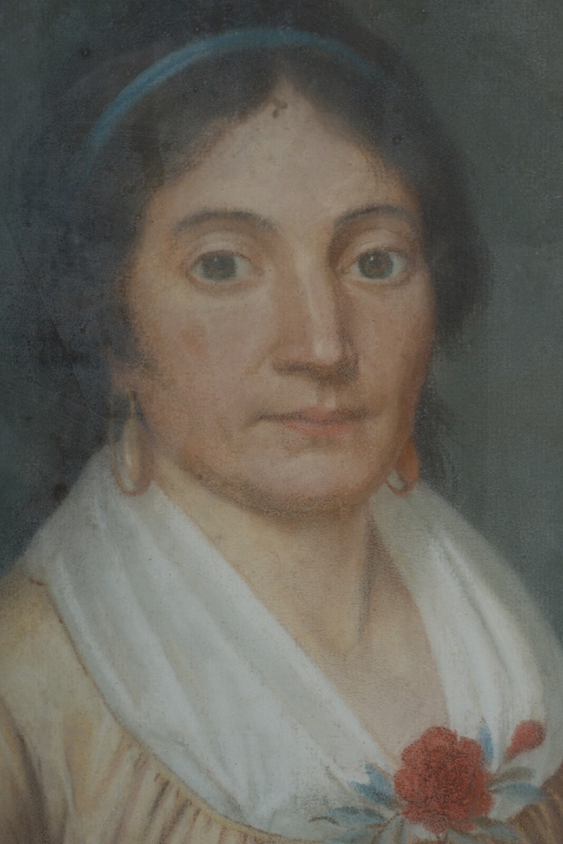 Pastel sur toile portrait début XIXe femme assise sur un fauteuil -photo-3