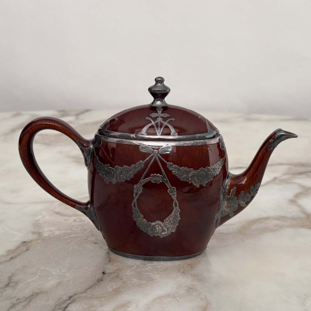 Théière anglaise Lenox Art Nouveau monture en métal -photo-3