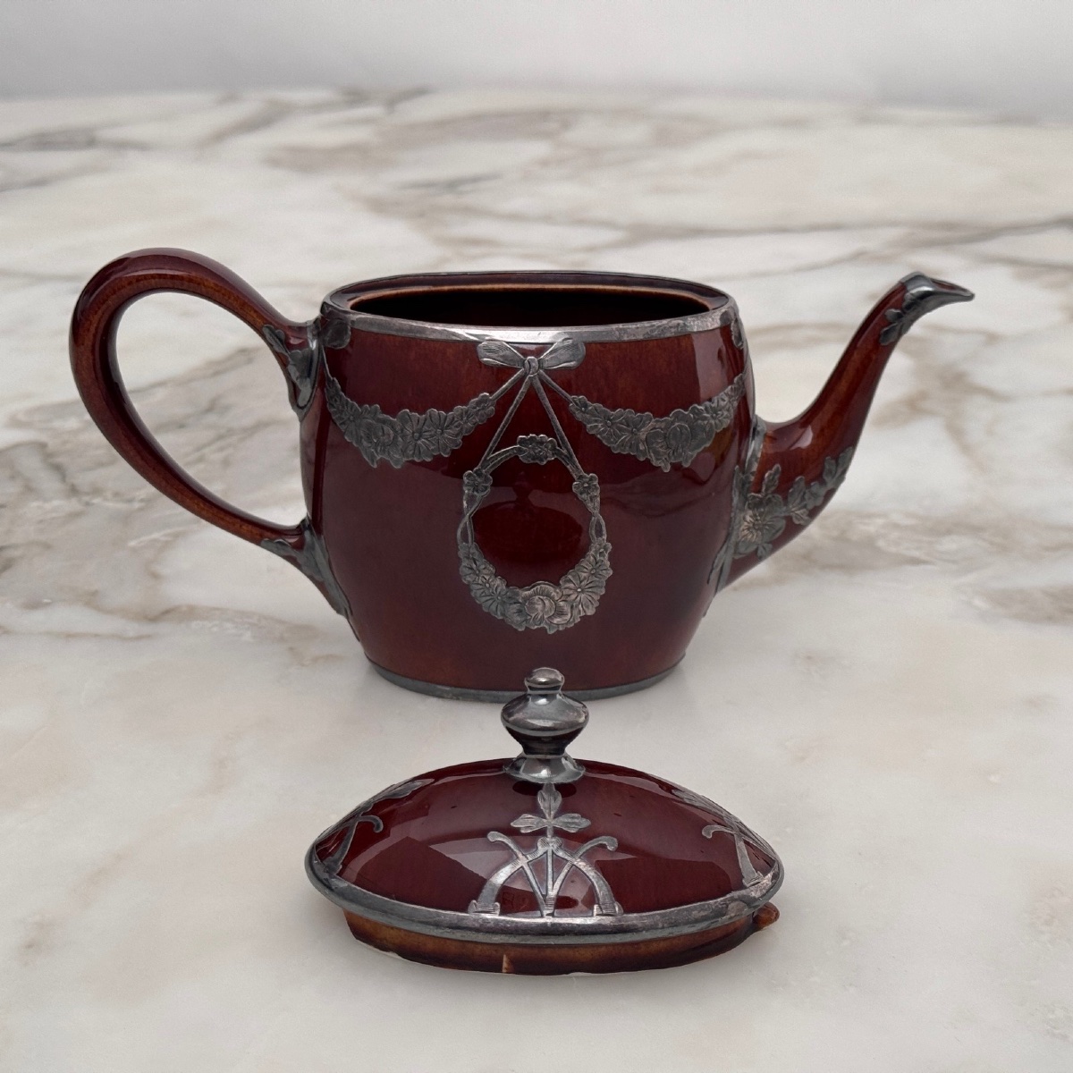 Théière anglaise Lenox Art Nouveau monture en métal -photo-4