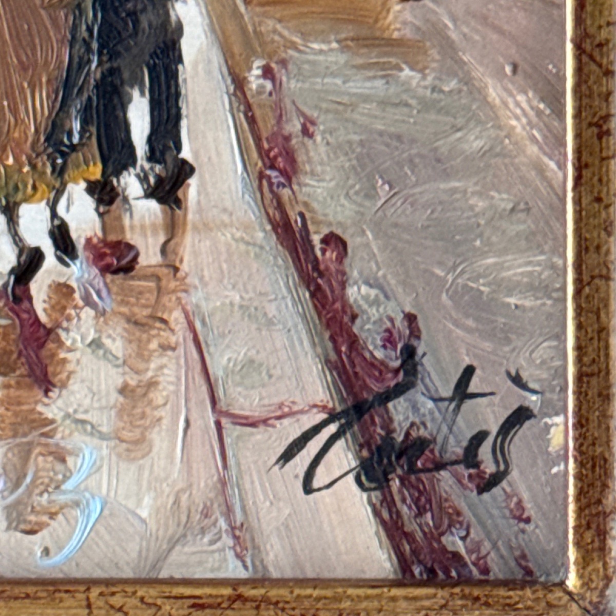 Huile sur panneau bouquinistes à Paris devant Notre Dame milieu XXe -photo-4