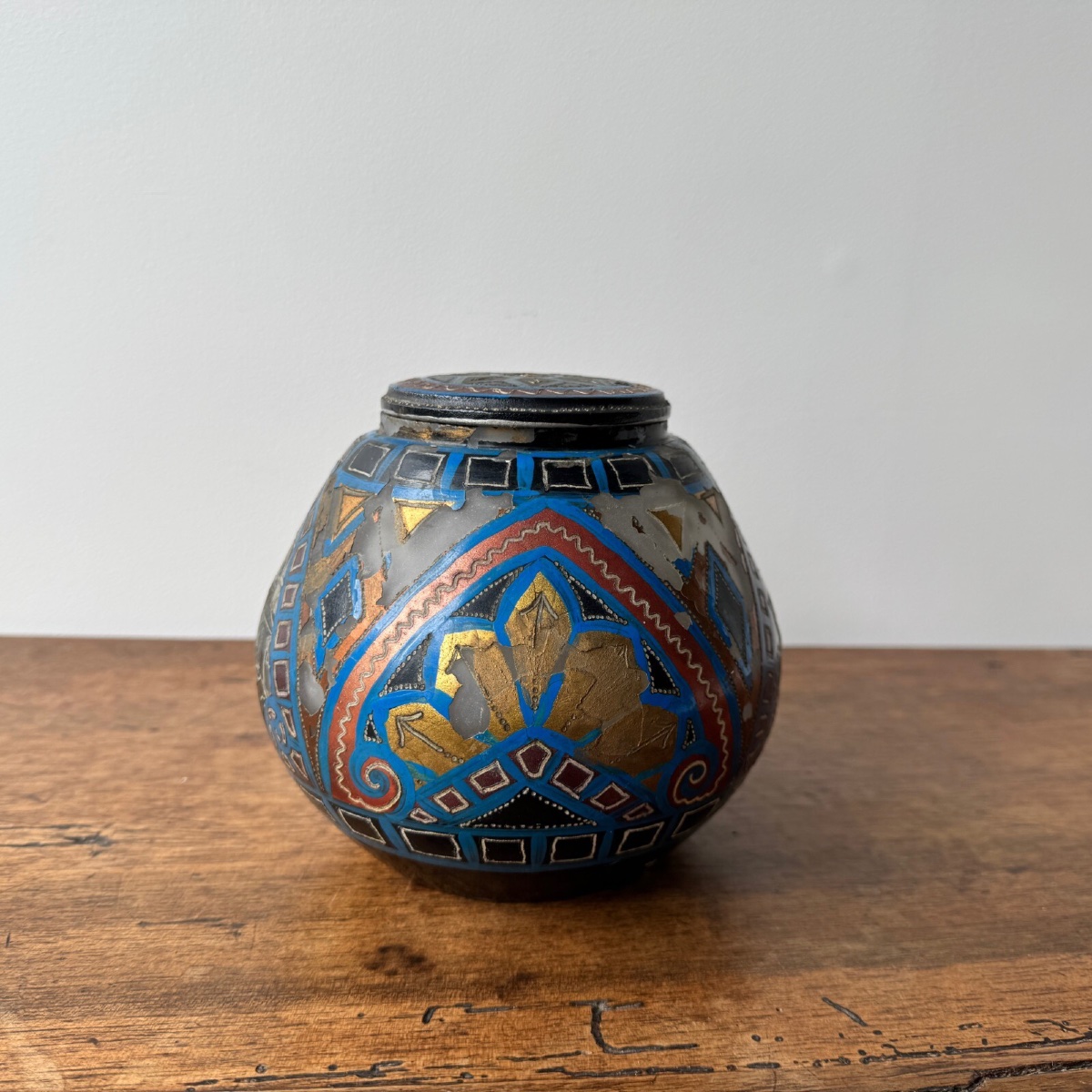 Lampe veilleuse Paul Fouillen Quimper en verre peint XXe -photo-2