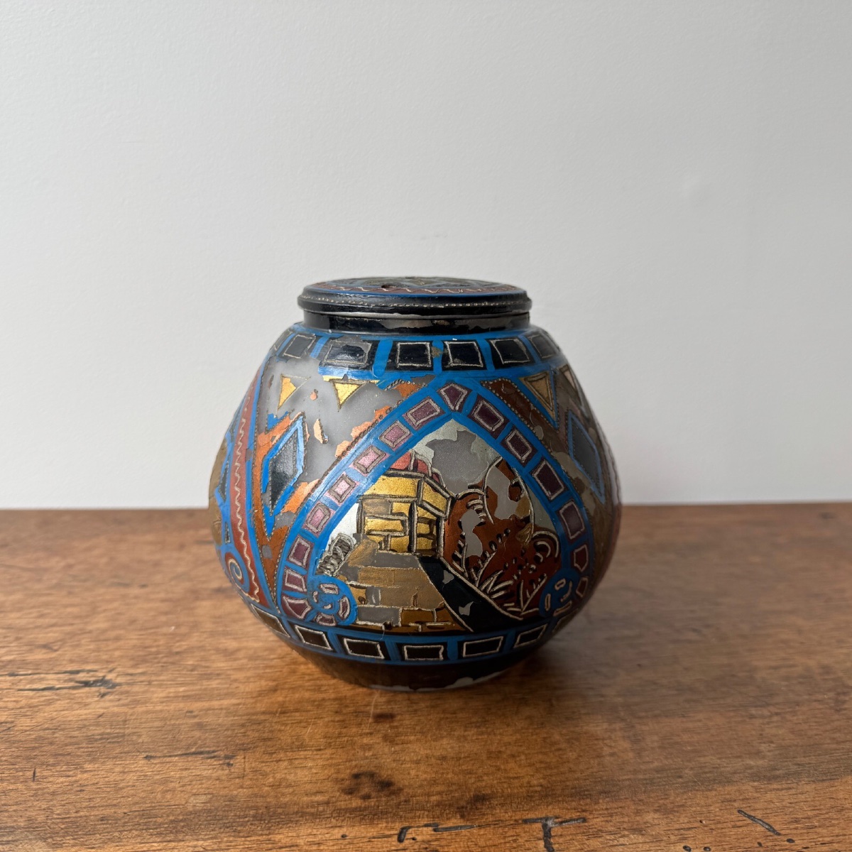 Lampe veilleuse Paul Fouillen Quimper en verre peint XXe -photo-3