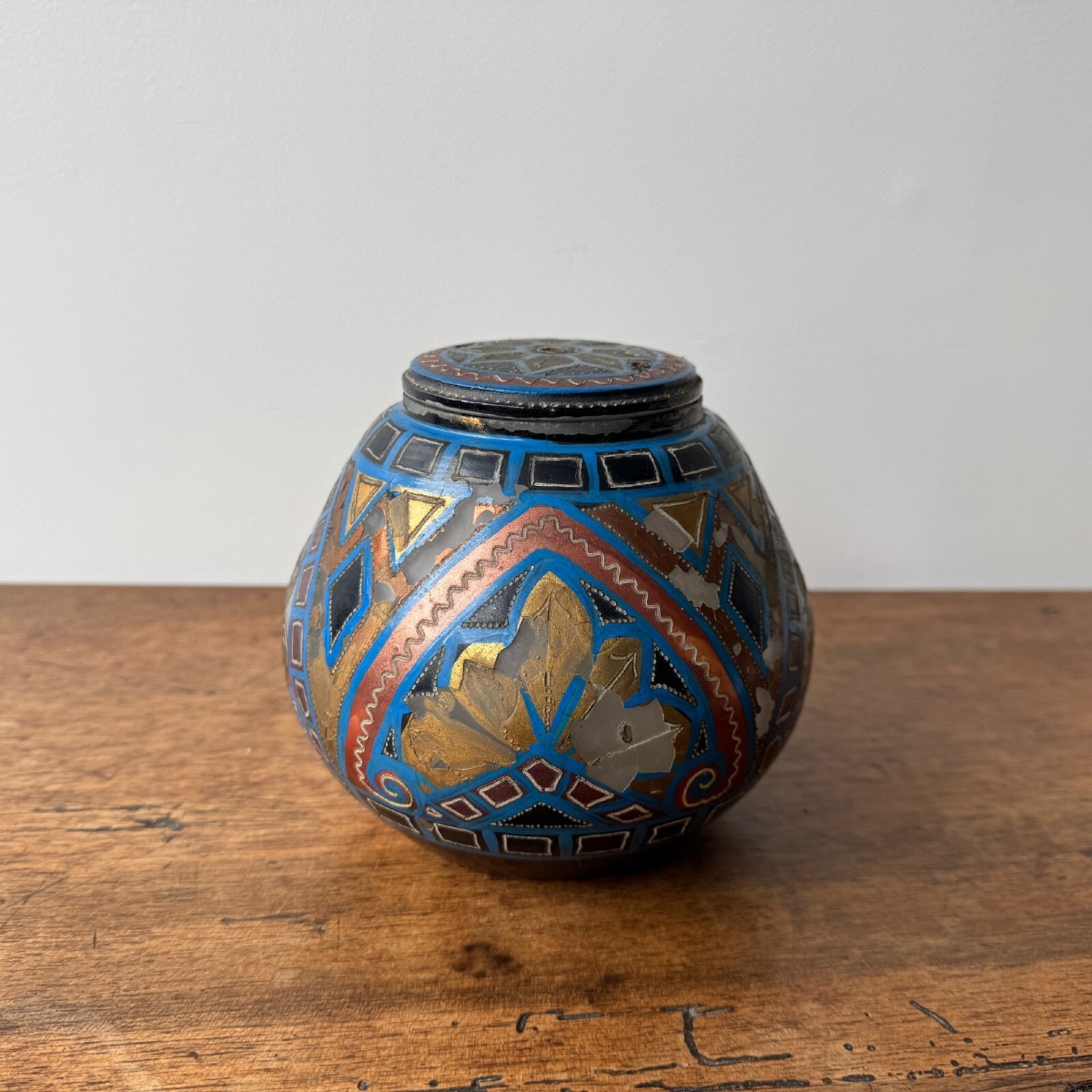 Lampe veilleuse Paul Fouillen Quimper en verre peint XXe -photo-4