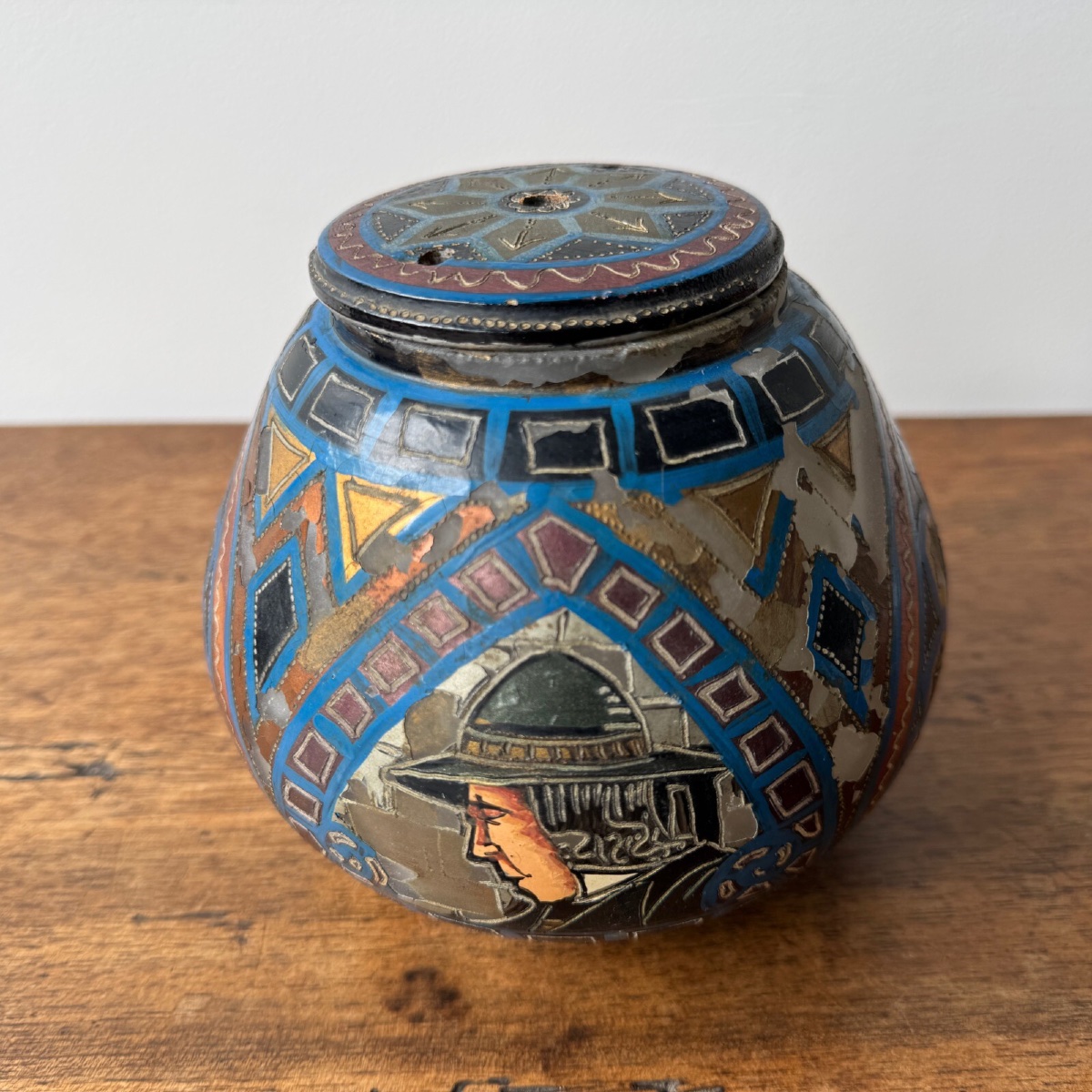 Lampe veilleuse Paul Fouillen Quimper en verre peint XXe -photo-2