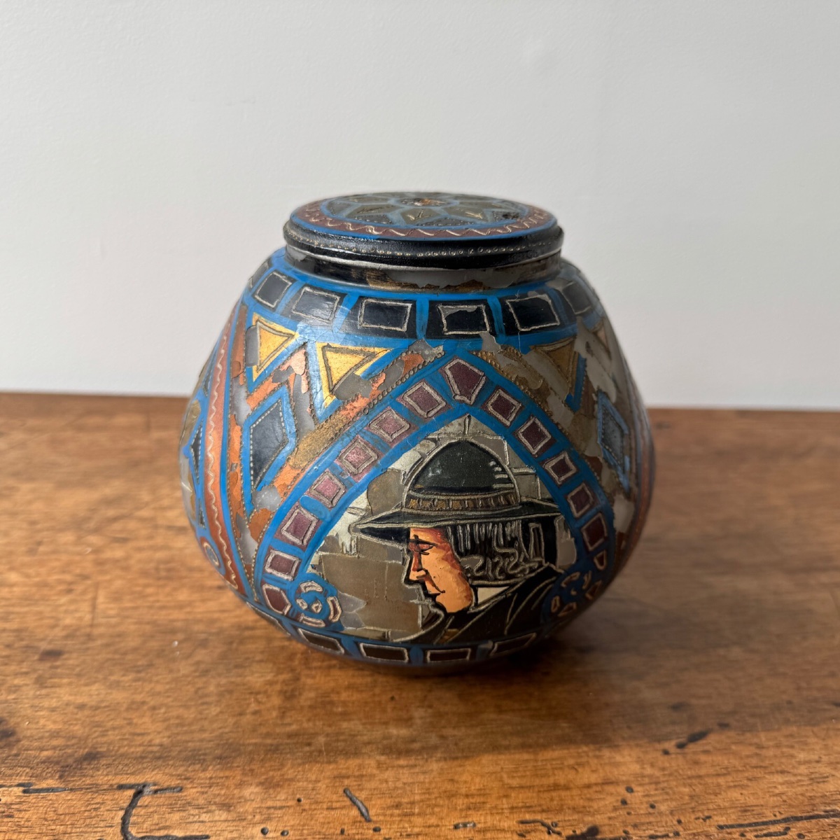 Lampe veilleuse Paul Fouillen Quimper en verre peint XXe -photo-7