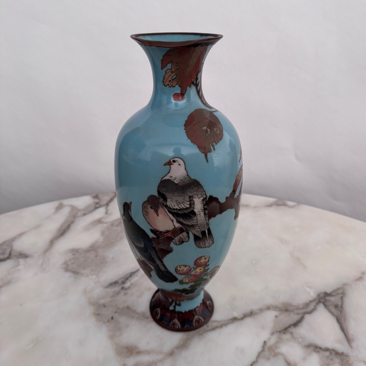 Vase cloisonné Japon XIXe décor d'oiseaux sur une branche -photo-2