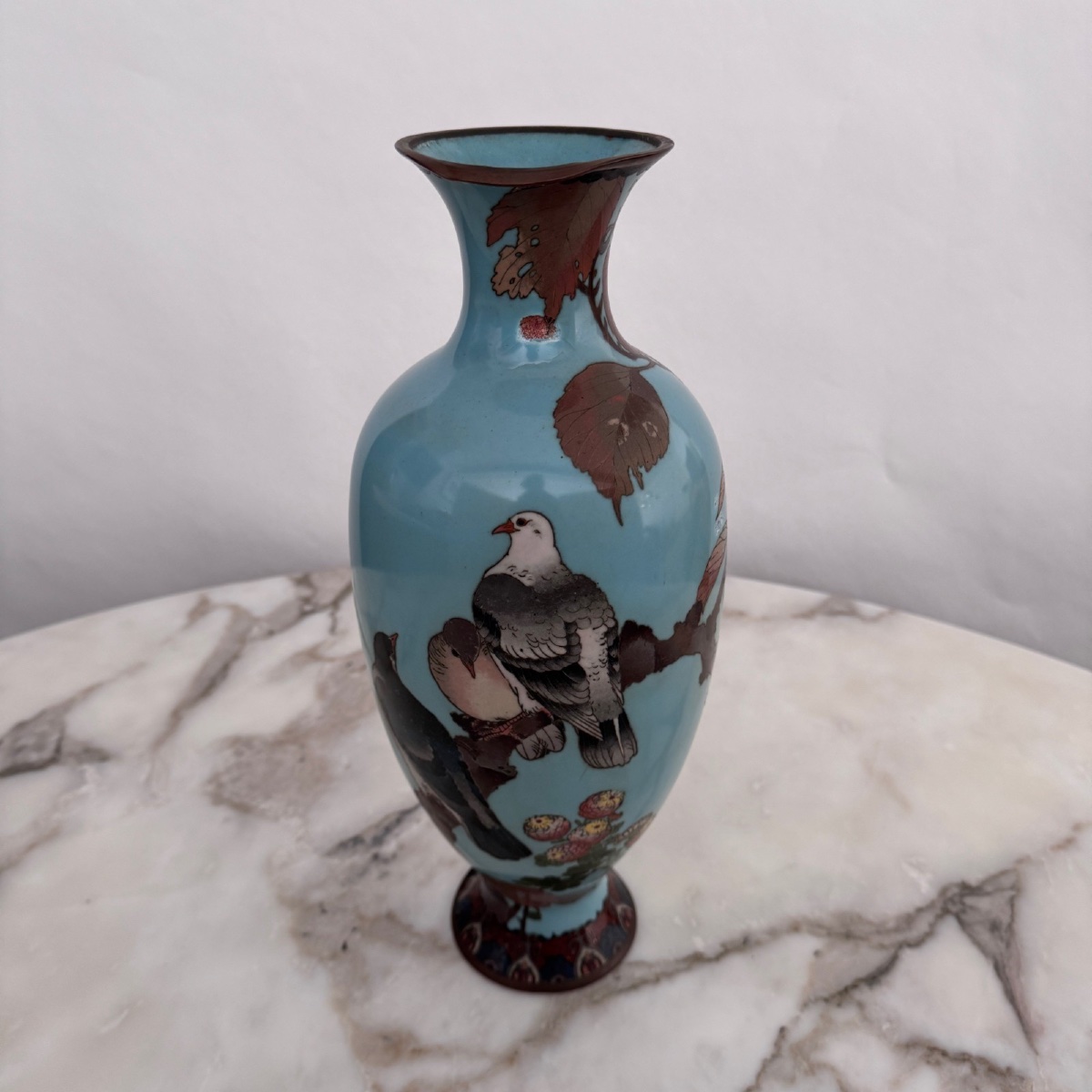 Vase cloisonné Japon XIXe décor d'oiseaux sur une branche -photo-3