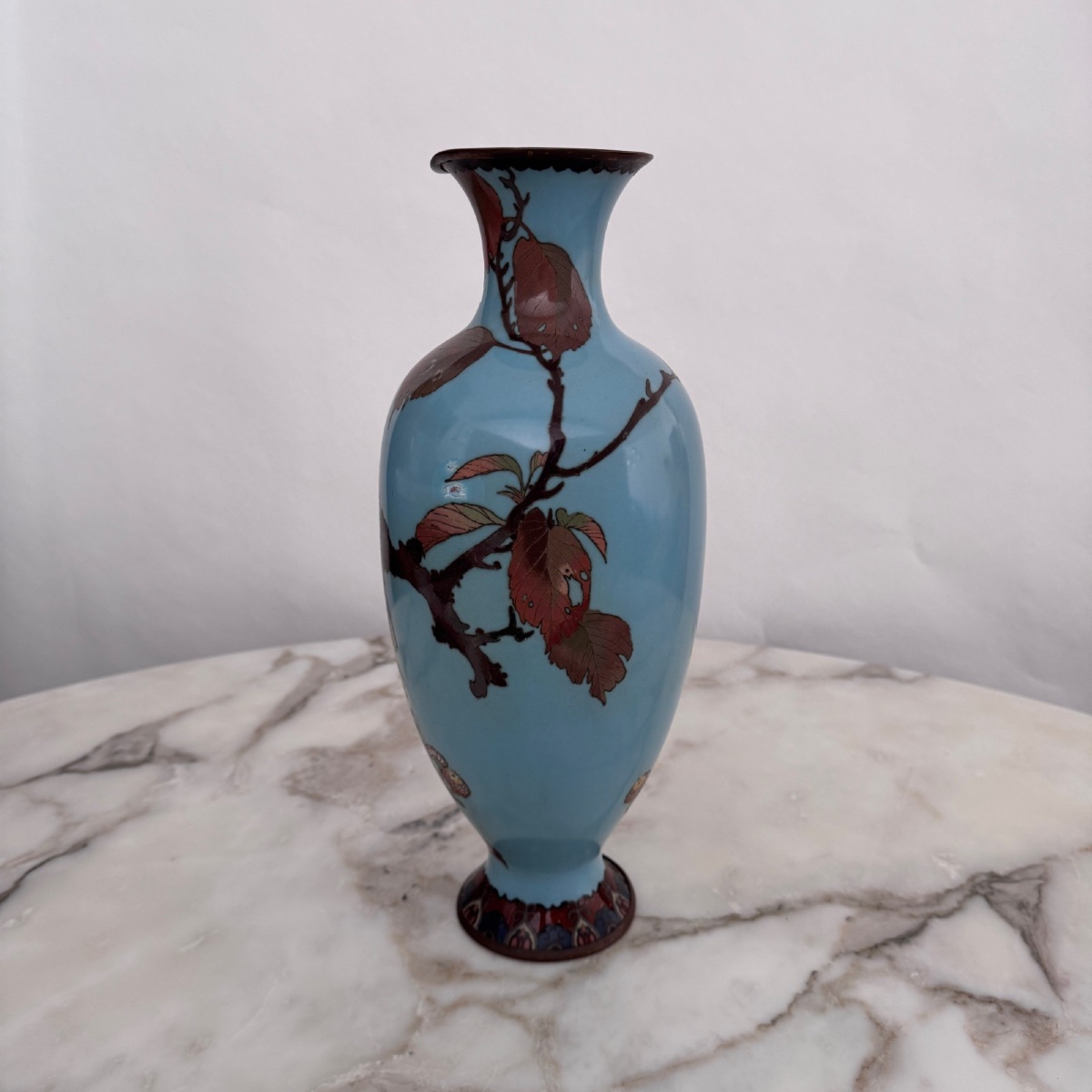 Vase cloisonné Japon XIXe décor d'oiseaux sur une branche -photo-4