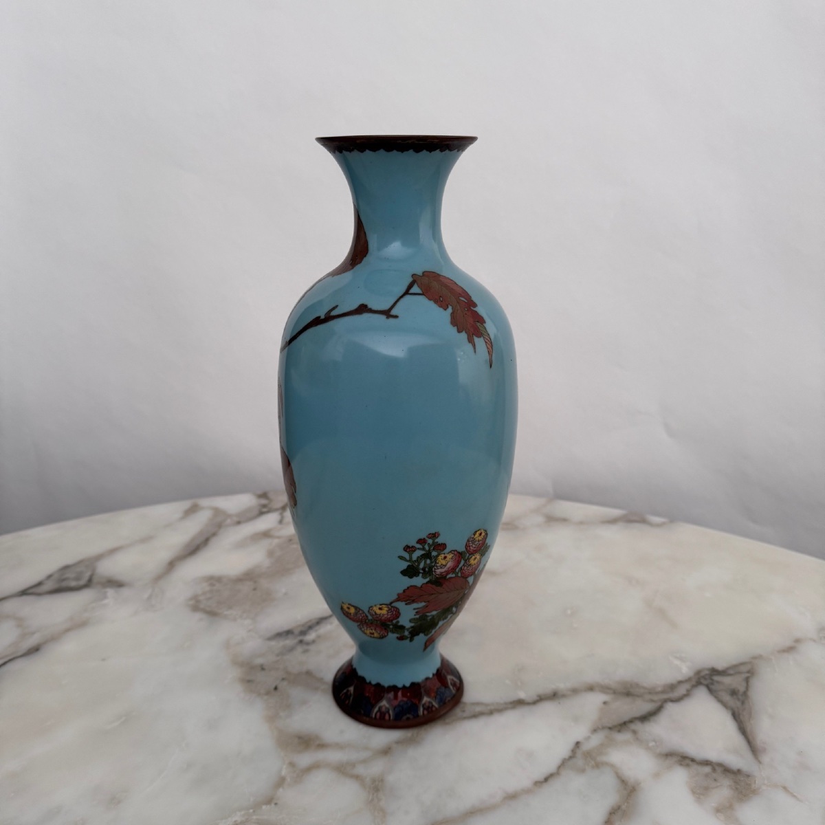 Vase cloisonné Japon XIXe décor d'oiseaux sur une branche -photo-1