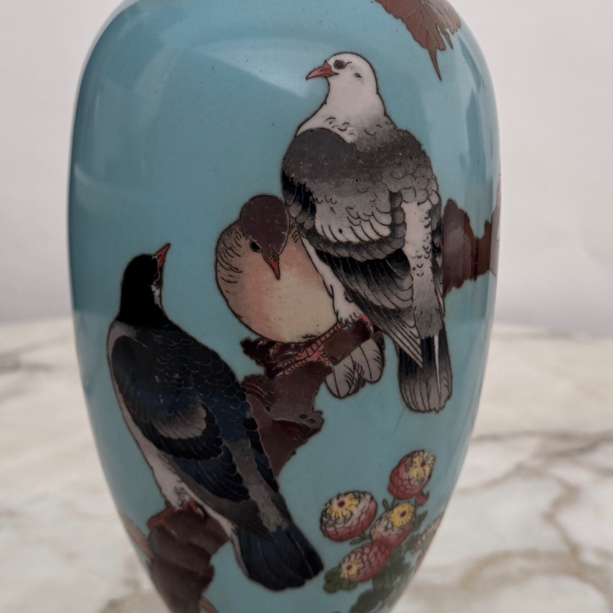 Vase cloisonné Japon XIXe décor d'oiseaux sur une branche -photo-3