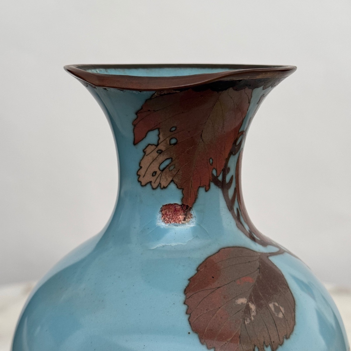 Vase cloisonné Japon XIXe décor d'oiseaux sur une branche -photo-5