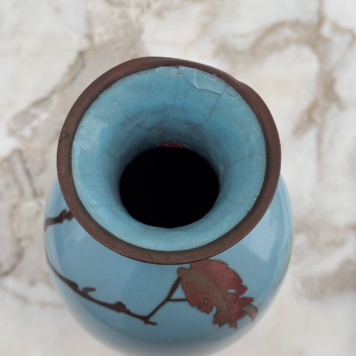 Vase cloisonné Japon XIXe décor d'oiseaux sur une branche -photo-7