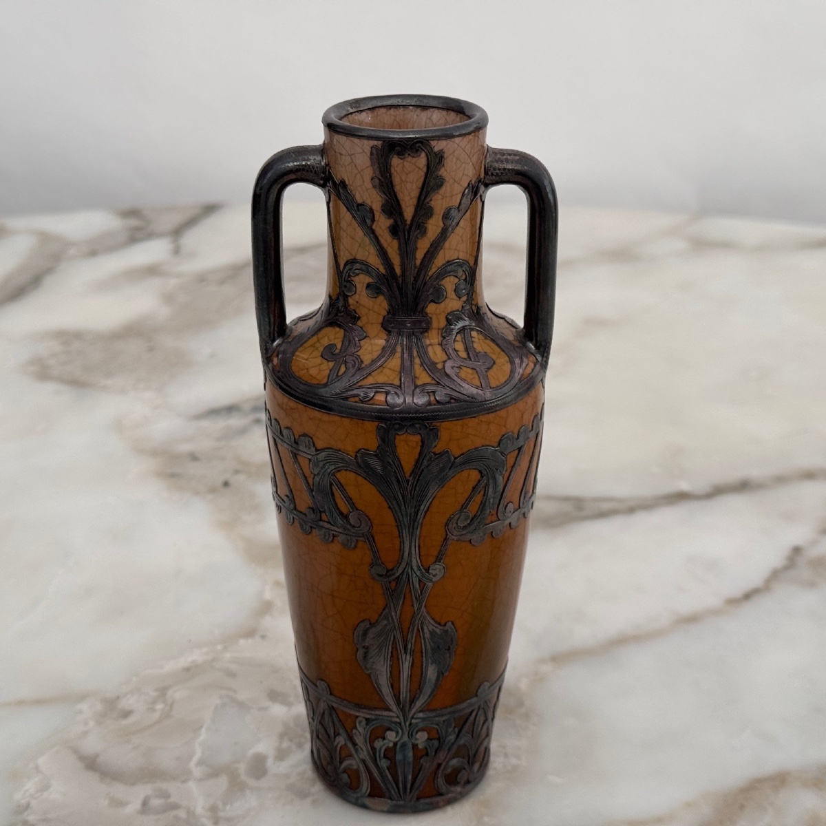 Crackle-glazed Earthenware Vase, Circa 1900, Art Nouveau Movement, Noodle -photo-2