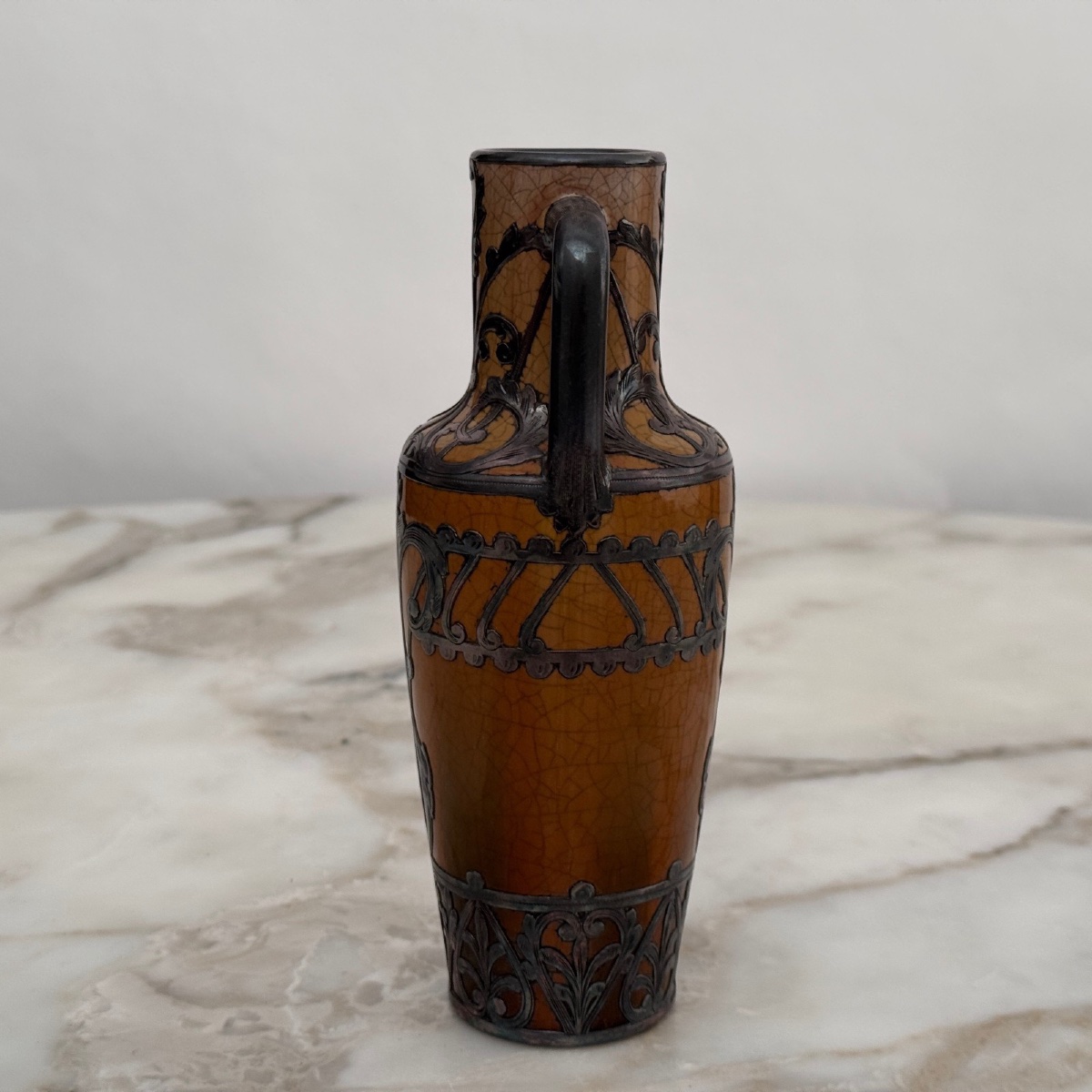 Crackle-glazed Earthenware Vase, Circa 1900, Art Nouveau Movement, Noodle -photo-3