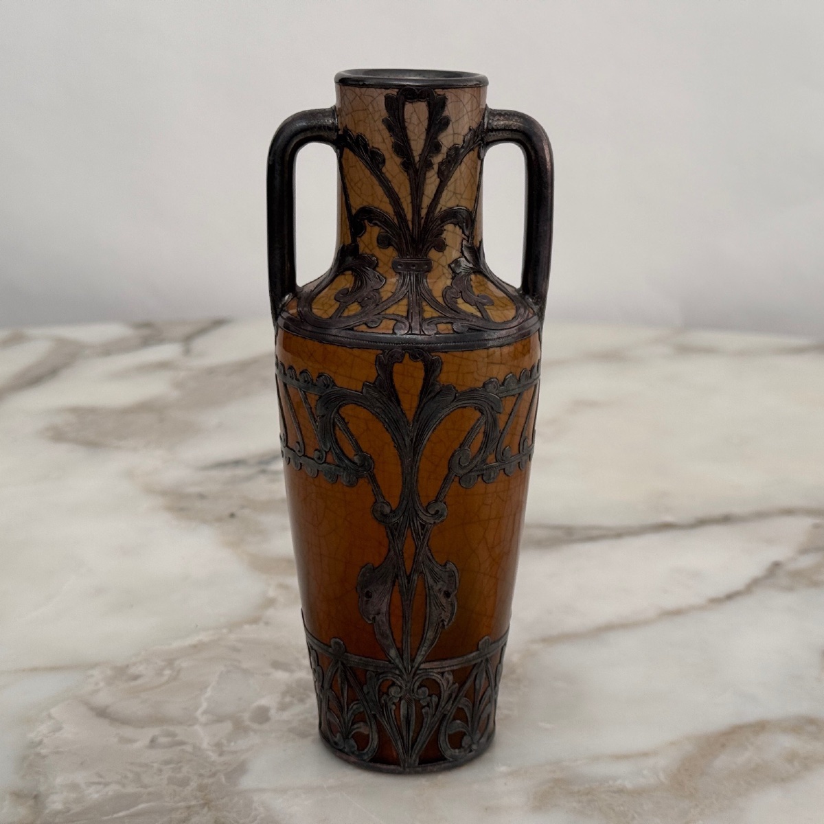 Crackle-glazed Earthenware Vase, Circa 1900, Art Nouveau Movement, Noodle -photo-4