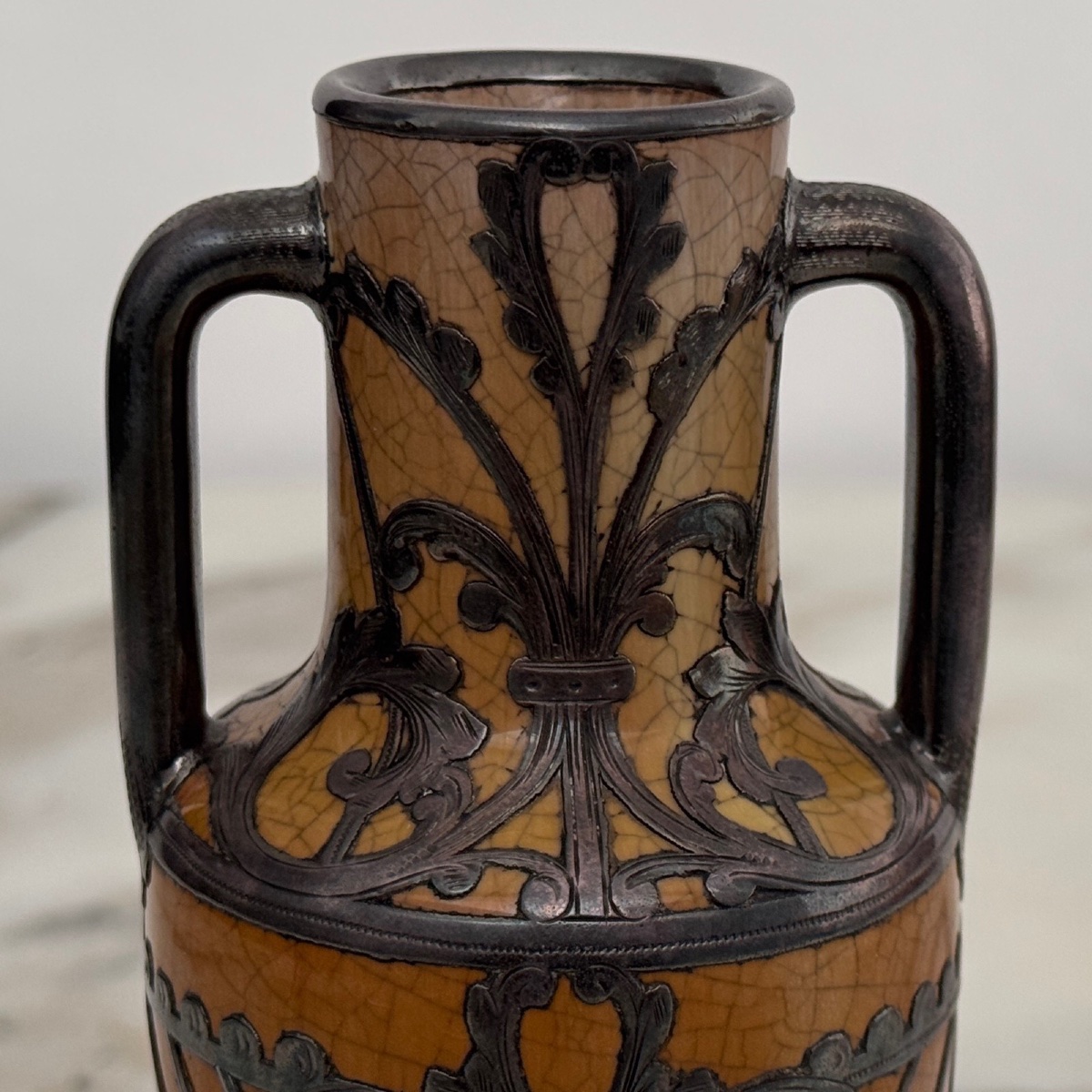 Crackle-glazed Earthenware Vase, Circa 1900, Art Nouveau Movement, Noodle -photo-2