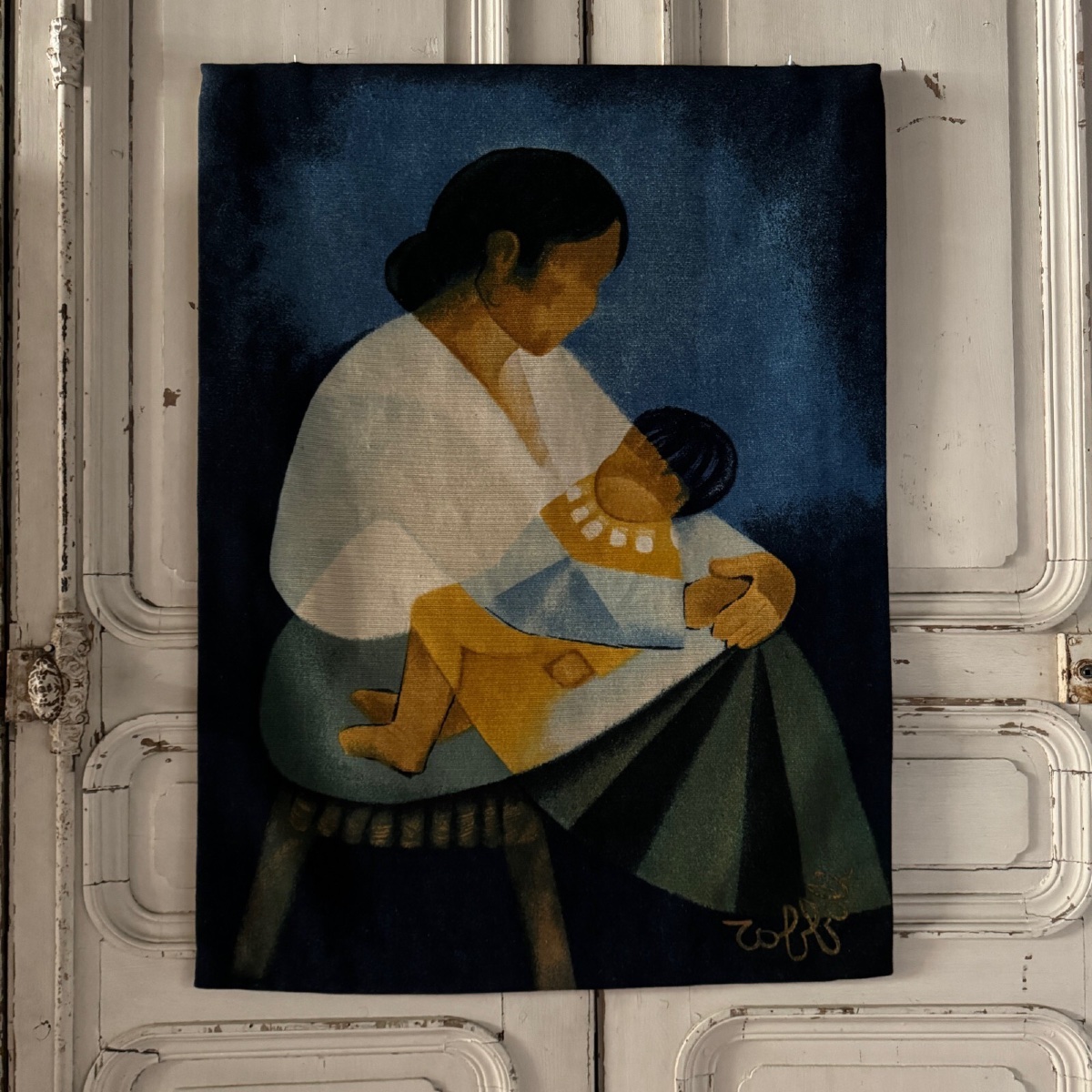 Wool Tapestry "tenderness" By Louis Toffoli, Robert Four, 20th Century -photo-3