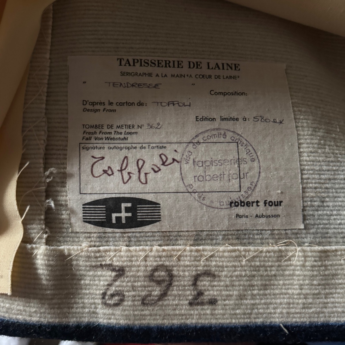 Wool Tapestry "tenderness" By Louis Toffoli, Robert Four, 20th Century -photo-4