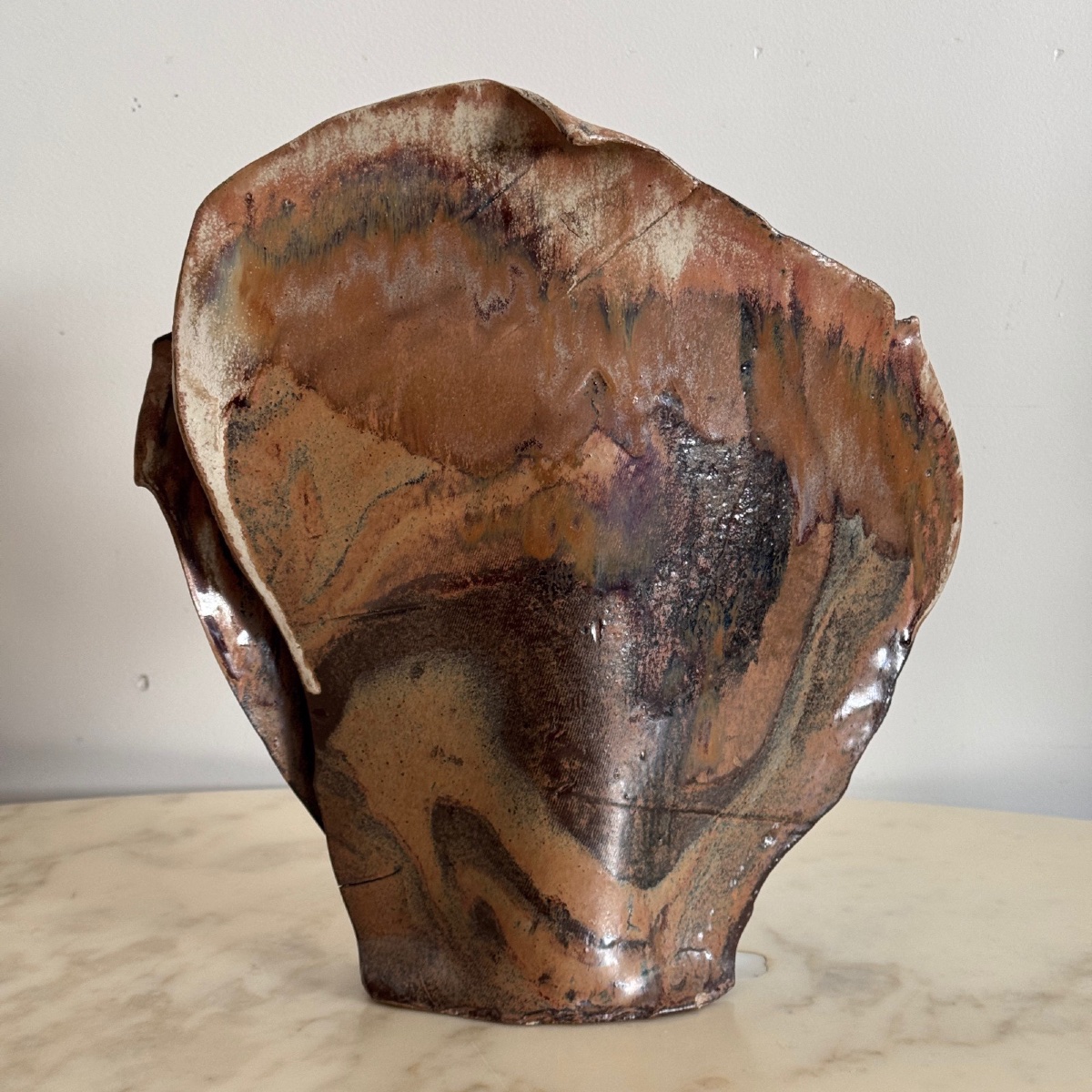 Vase en grès flammé décor de feuillage vers 1970 -photo-2