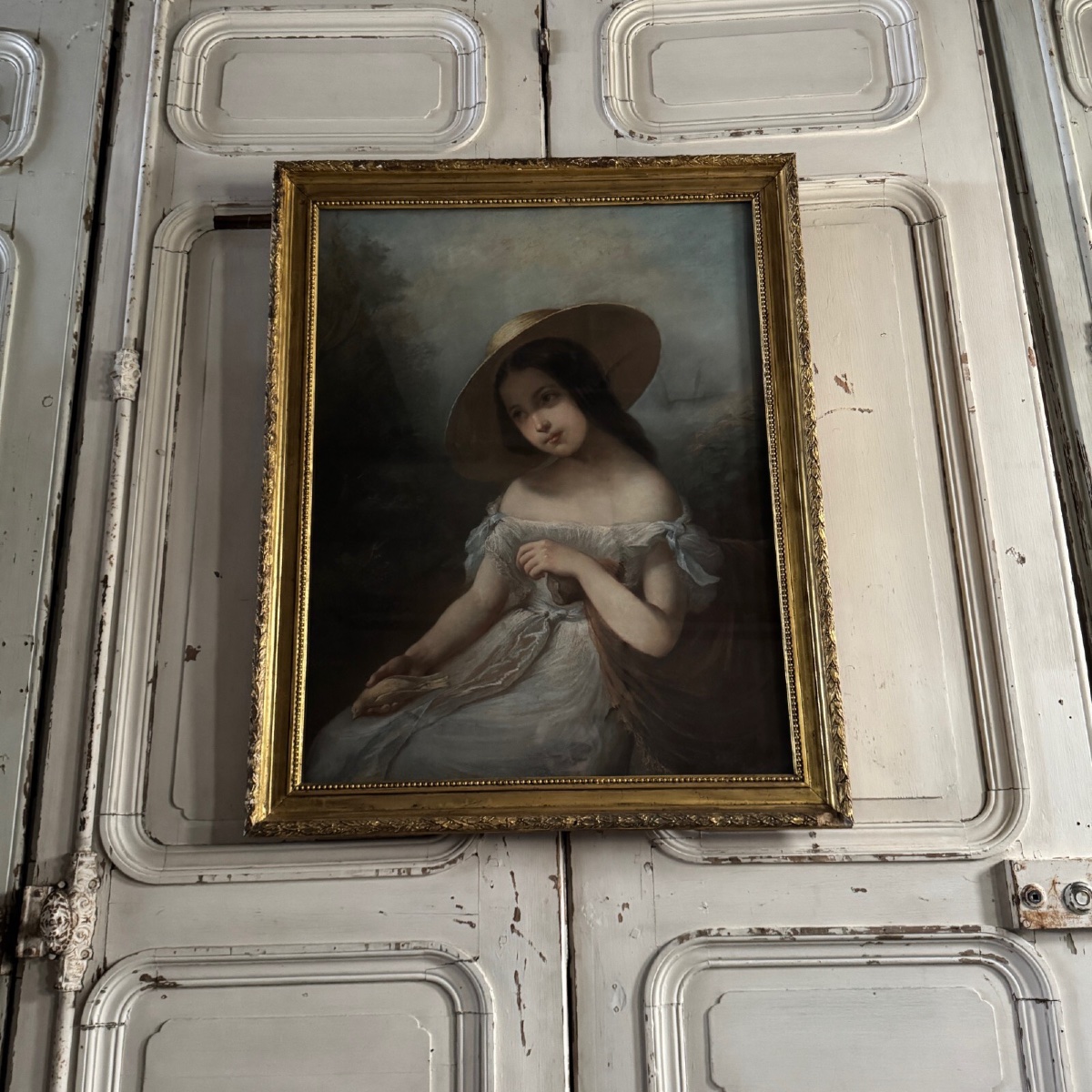 Portrait de jeune fille pastel sur toile milieu XIXe par Claude Gros -photo-3