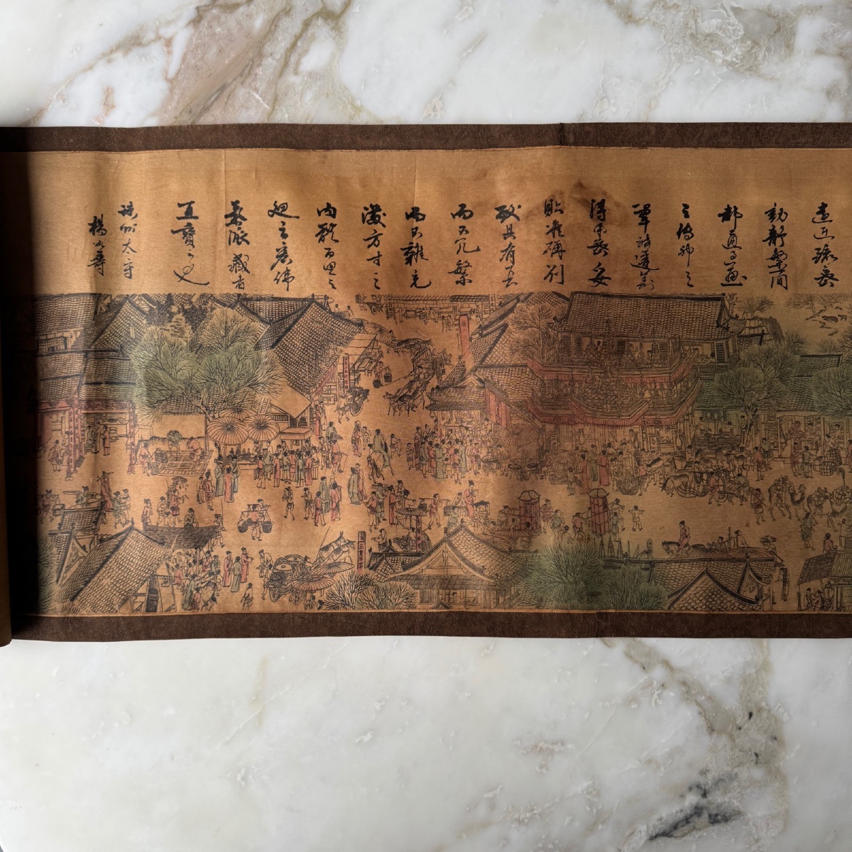 Antique Chinese Scroll, 3 Meters Long, Engraved And Enhanced, Late 19th Century