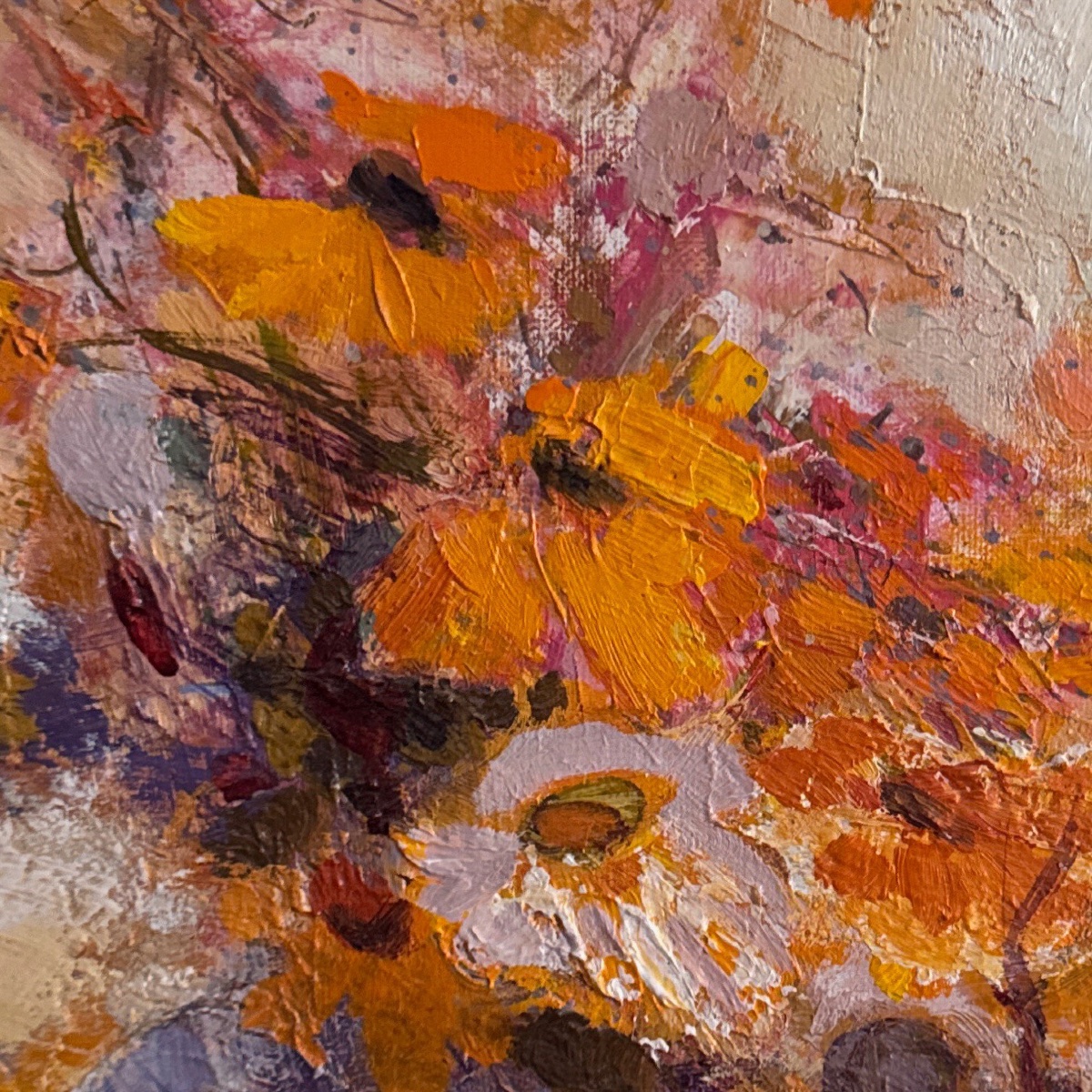 Huile sur toile composition fleurs et fruits par Simone Sauzereau-Guérin-photo-4