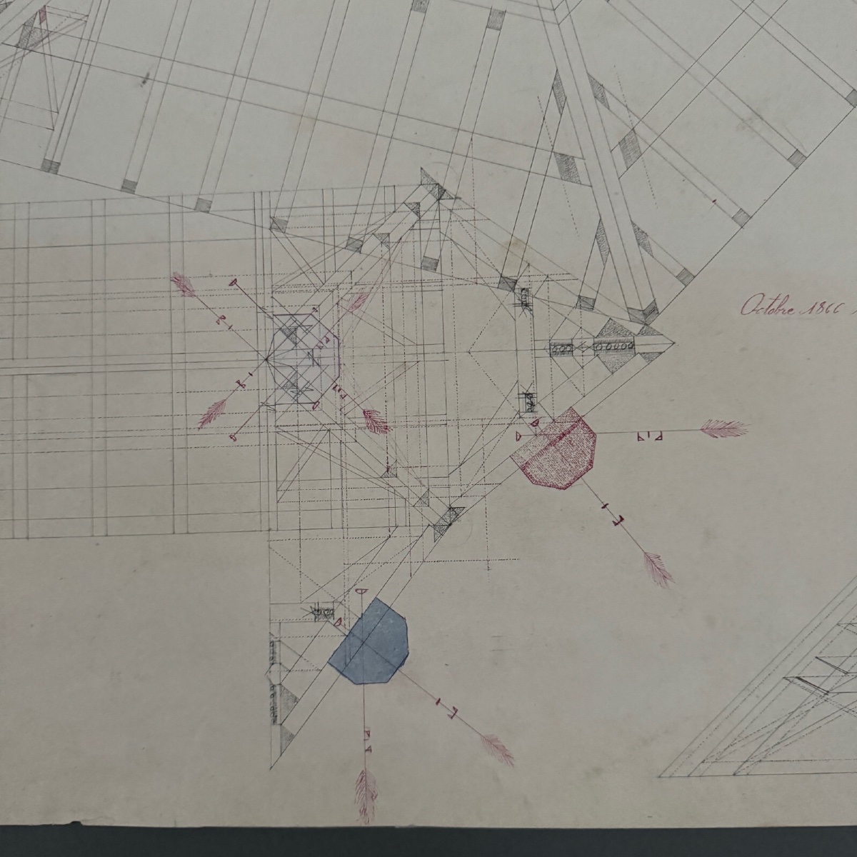 Drawing Or Blueprint Of A 19th-century Compagnon Du Devoir Carpenter.-photo-2