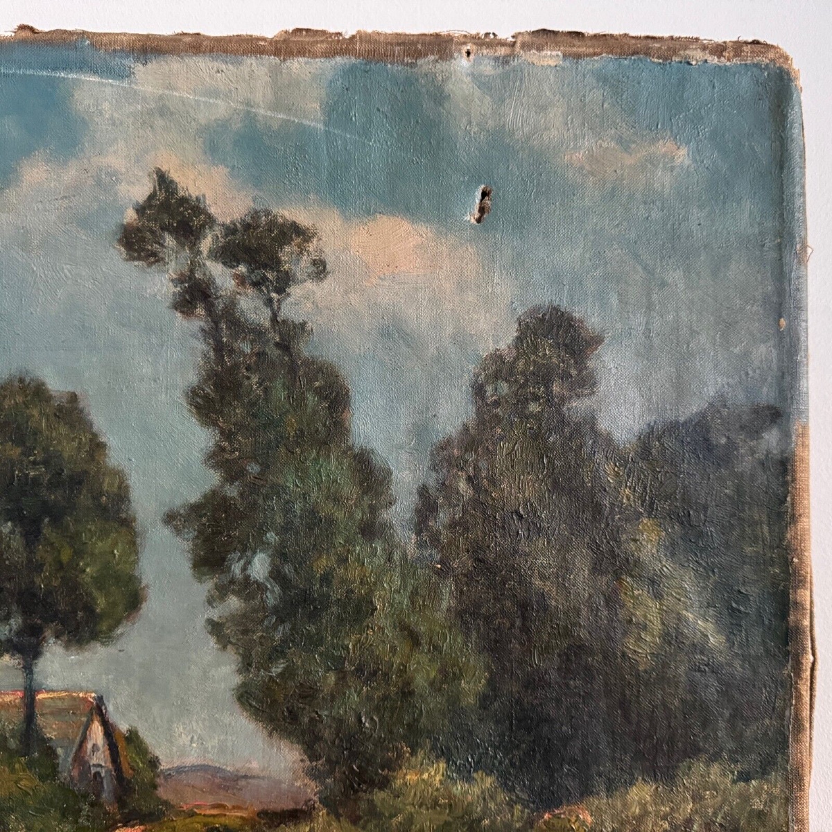 Huile sur toile XVIIIe lac et un sous-bois en arrière-plan -photo-3