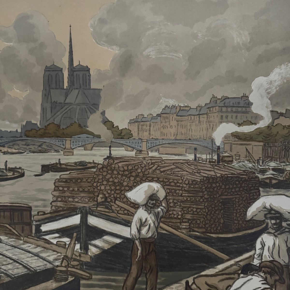Lithograph By Henri Rivière, Parisian Landscapes - The Quai d'Austerlitz-photo-1