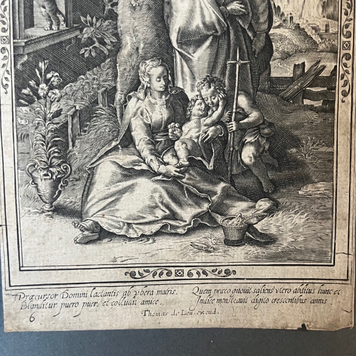 Gravure XVIIe représentant la Sainte Famille par Thomas de Leu fin XVIe-photo-2