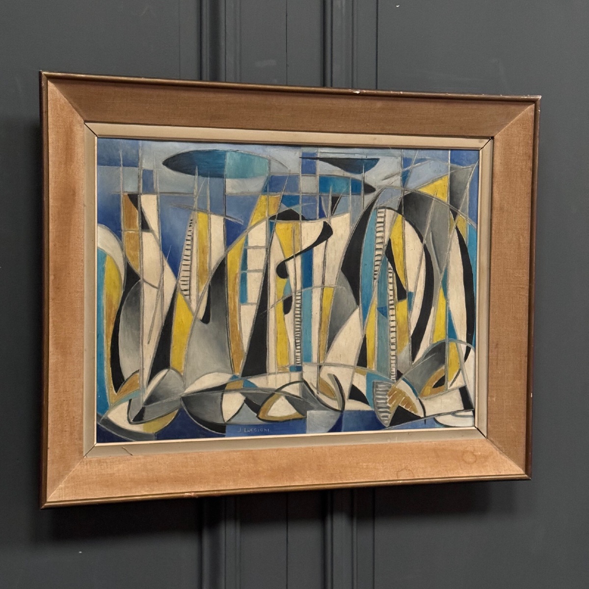 Huile sur toile abstraction géométrique XXe par J. Luccioni-photo-2