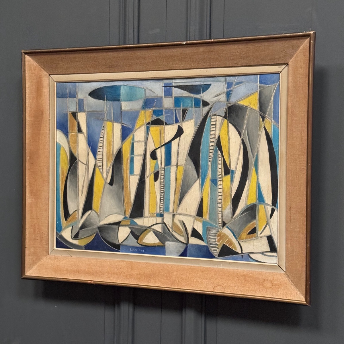Huile sur toile abstraction géométrique XXe par J. Luccioni-photo-3