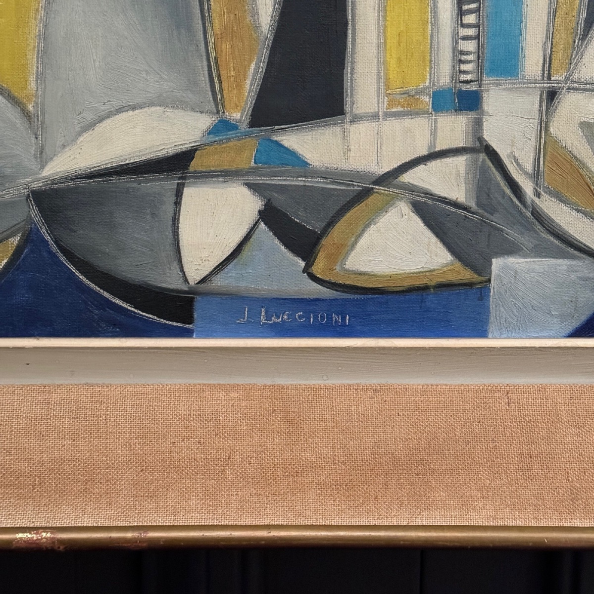 Huile sur toile abstraction géométrique XXe par J. Luccioni-photo-4