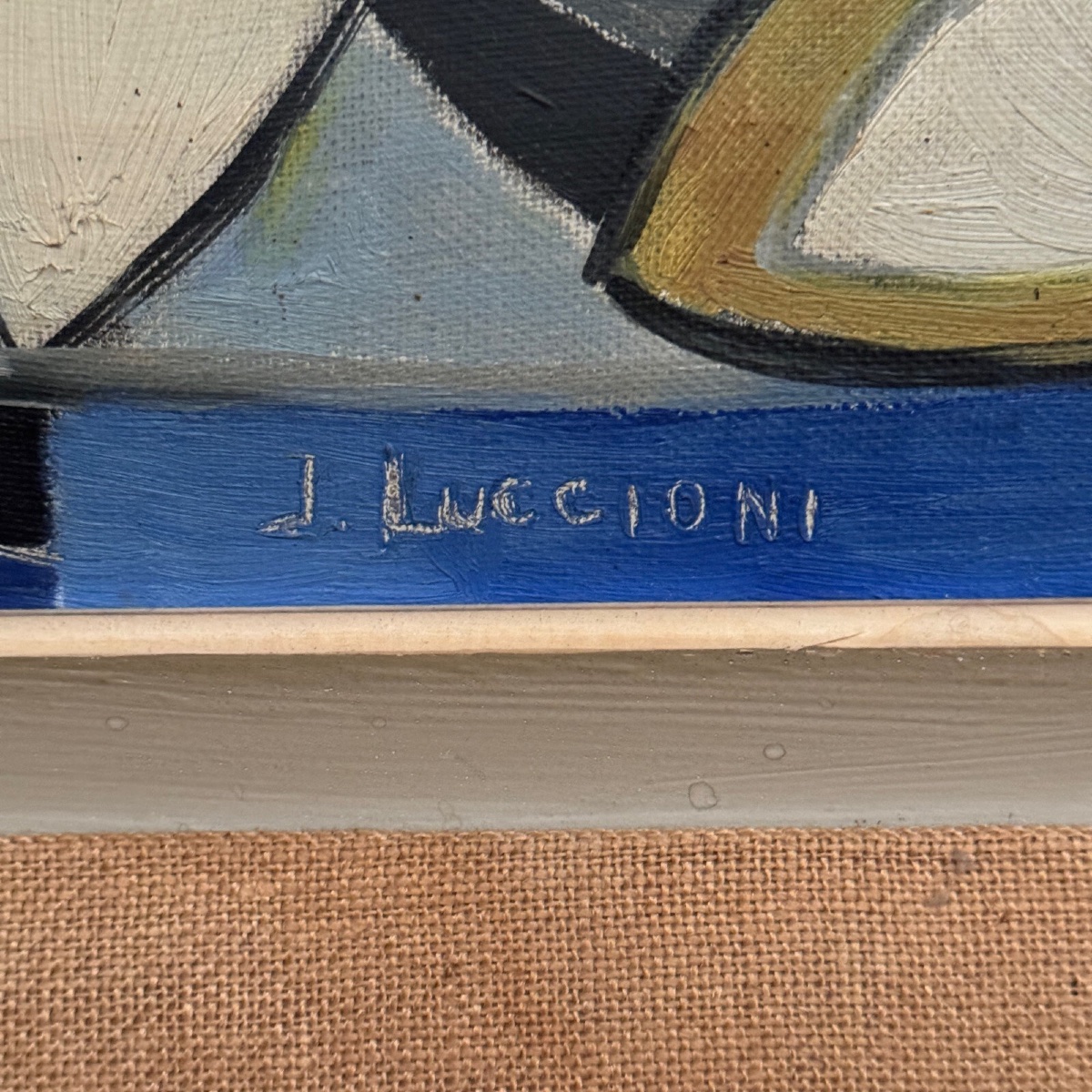 Huile sur toile abstraction géométrique XXe par J. Luccioni-photo-1