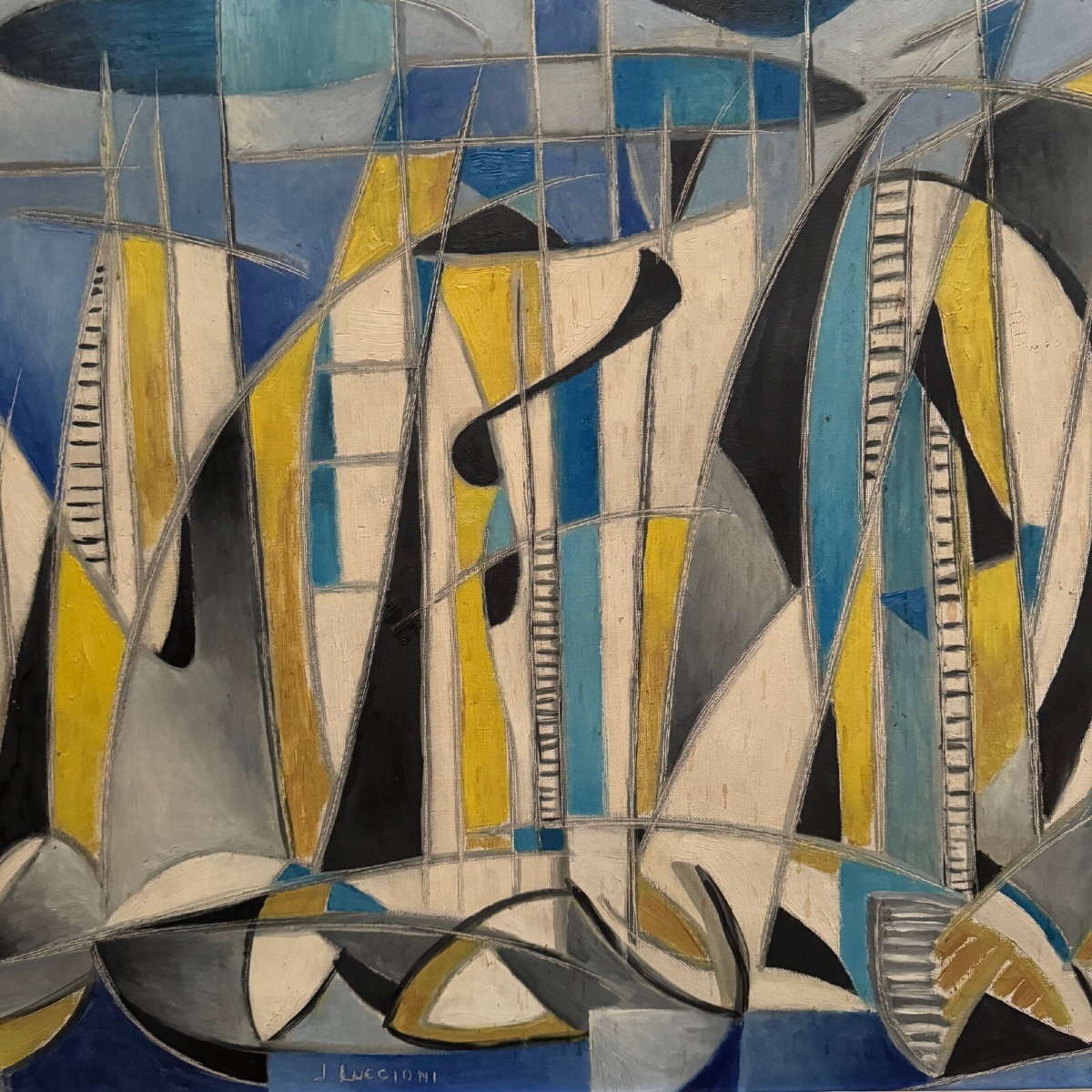 Huile sur toile abstraction géométrique XXe par J. Luccioni-photo-3