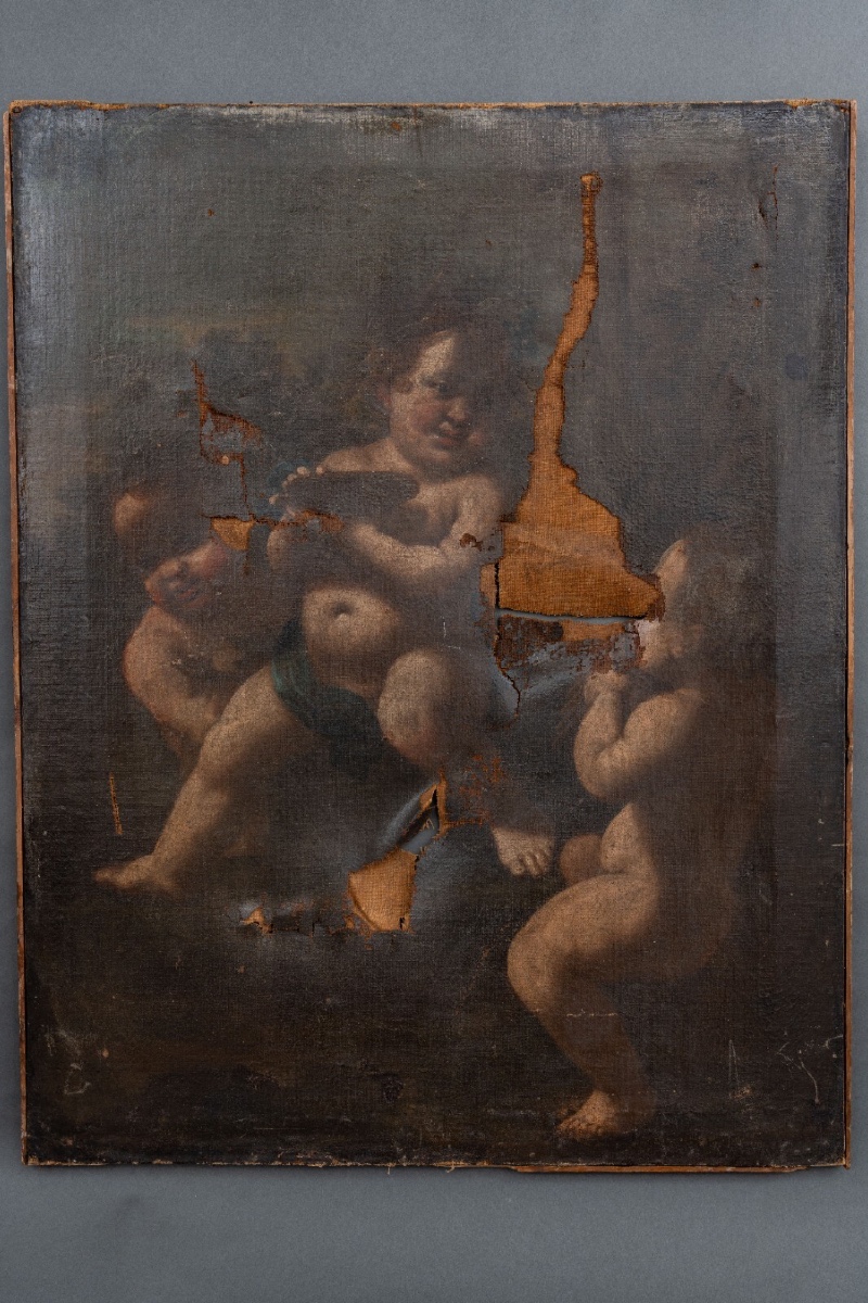 Huile sur toile XVIIe italien ange amour