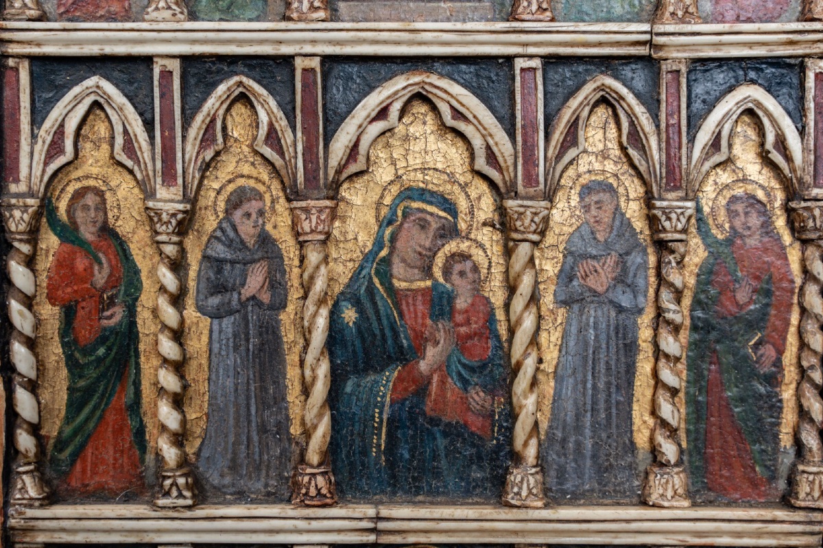 Panneau en bois peint scène biblique néogothique-photo-3