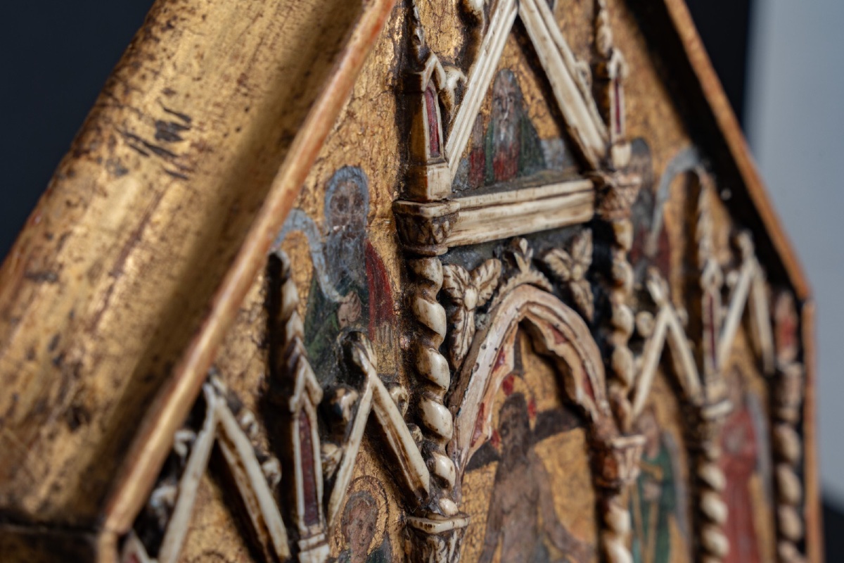 Panneau en bois peint scène biblique néogothique-photo-3