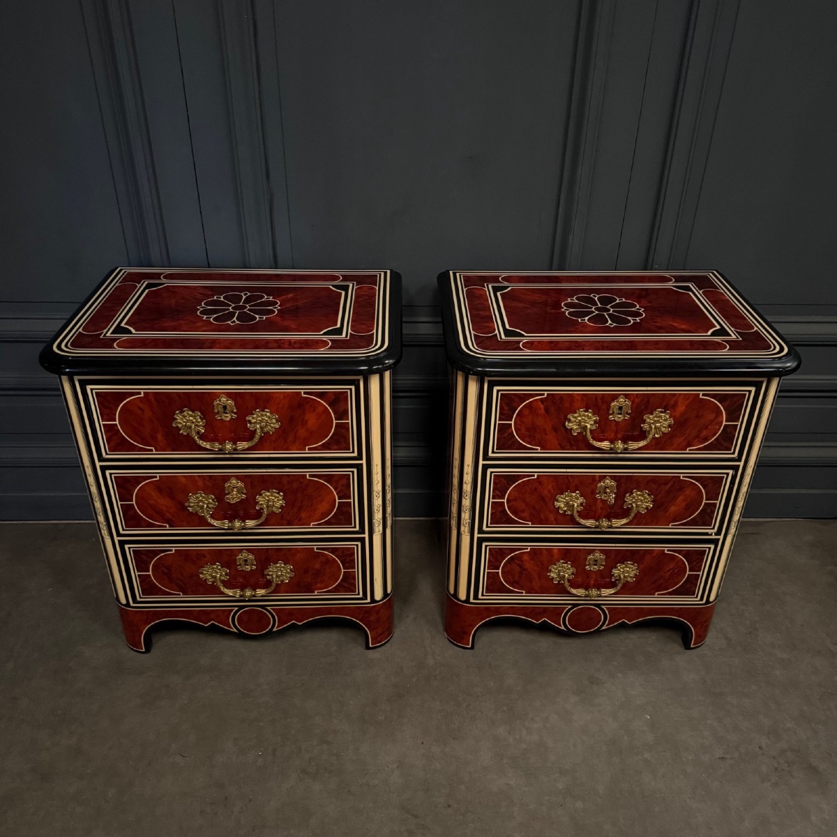 Pair Of Jansen Chests Of Drawers, Circa 1960, With Bronze Handles-photo-2
