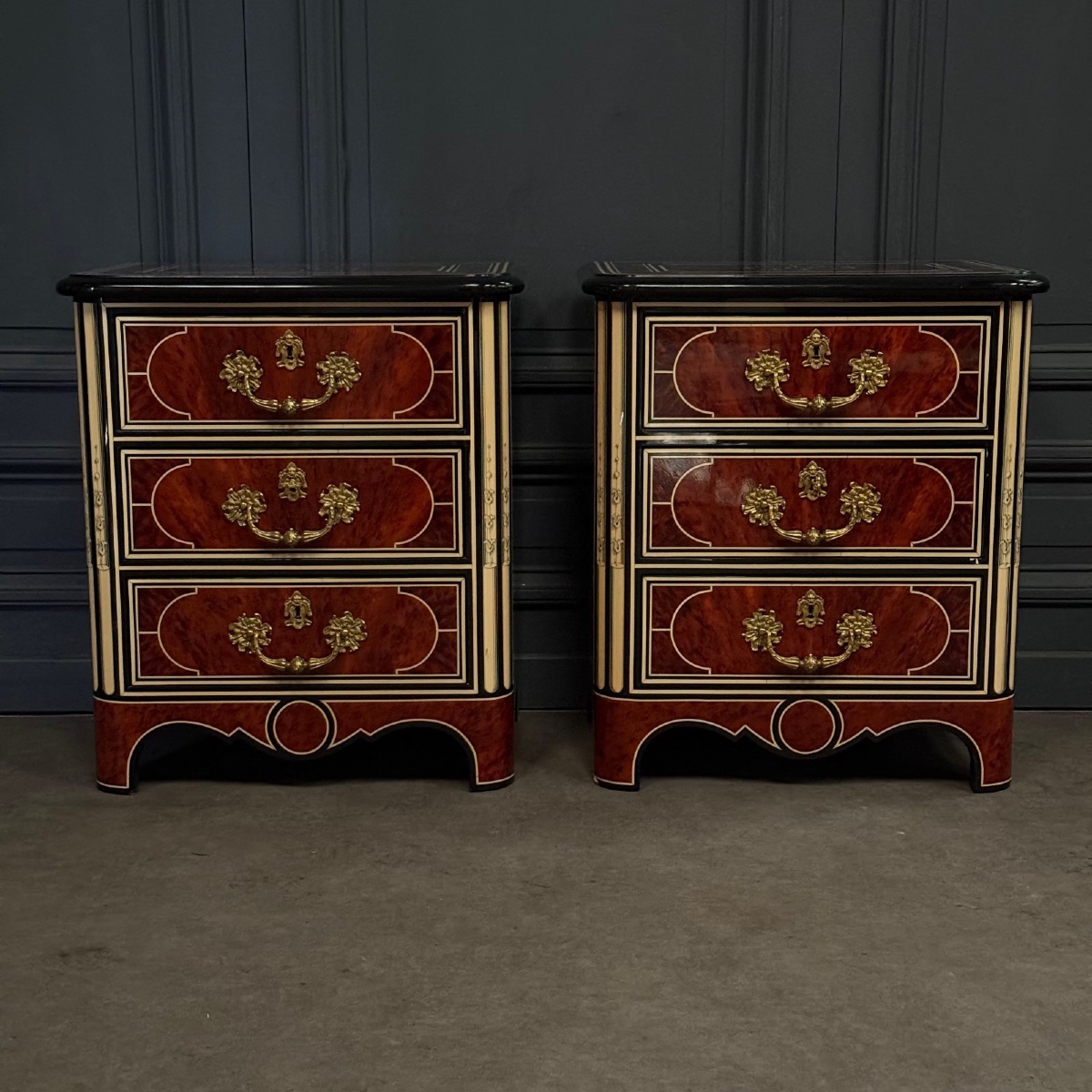 Pair Of Jansen Chests Of Drawers, Circa 1960, With Bronze Handles
