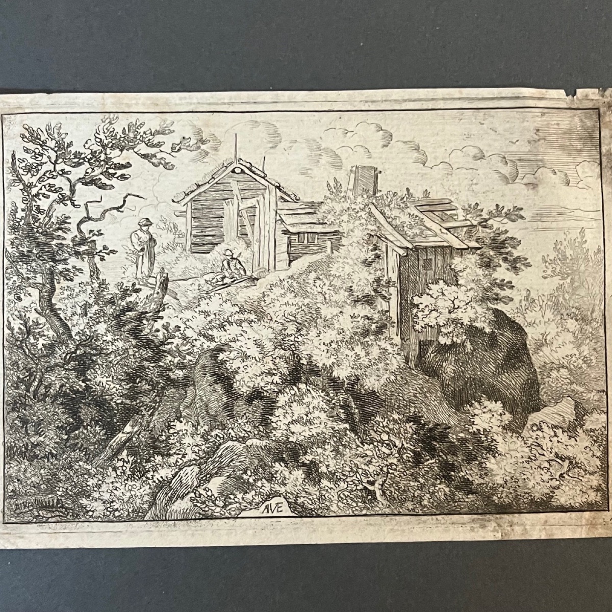 Gravure les 3 huttes au sommet milieu XVIIe par Allaert van Everdingen -photo-2