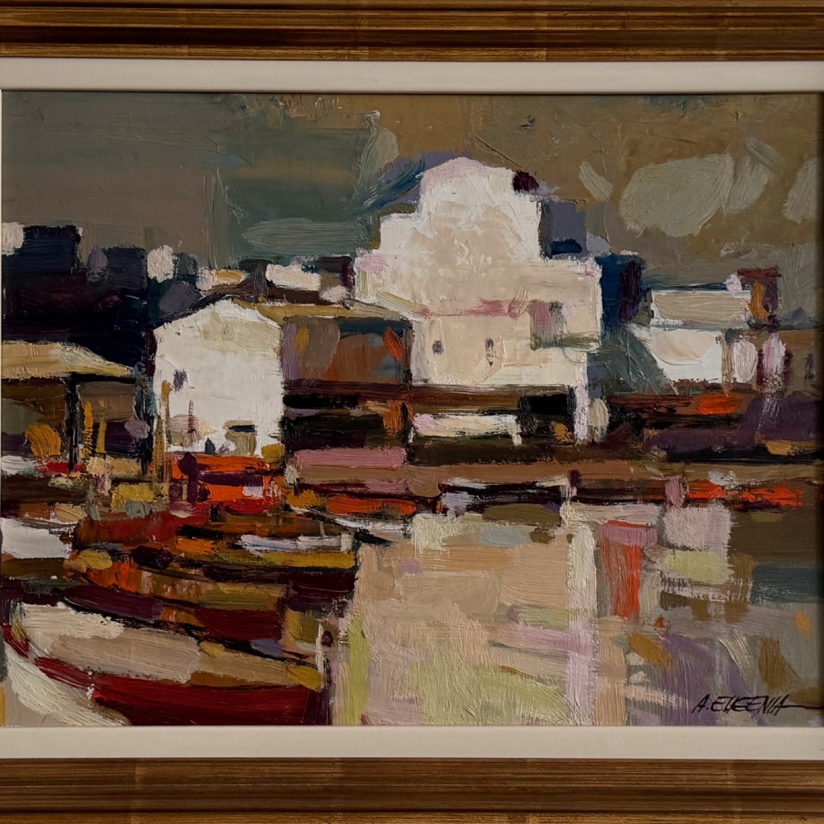 Oil On Panel Depicting A 20th-century Port By A. Eugenia-photo-3