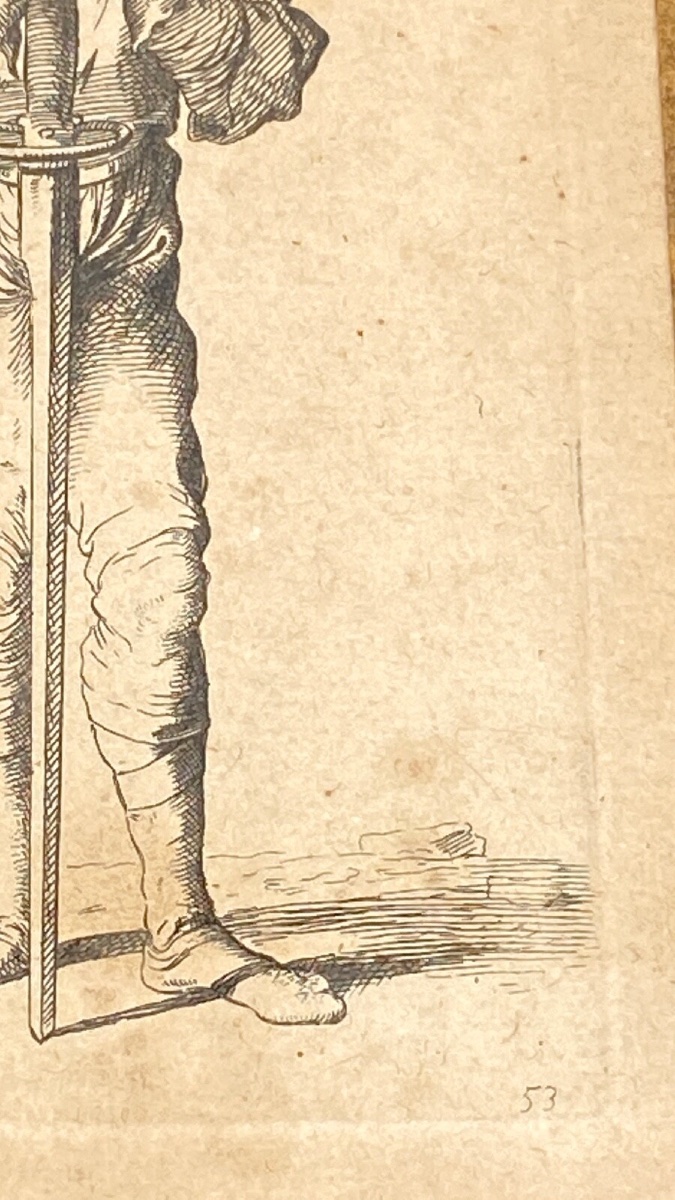 Salvator Rosa Engraving 1673 Numbered 53 Warrior Soldier Standing Sword-photo-7