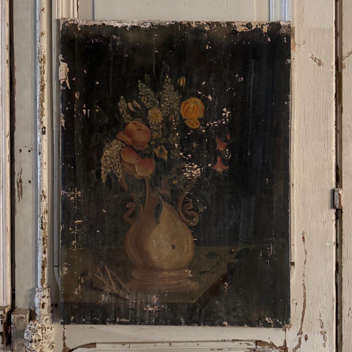 Oil On Canvas Still Life Bouquet Of Flowers Early 19th Century 1880-photo-2