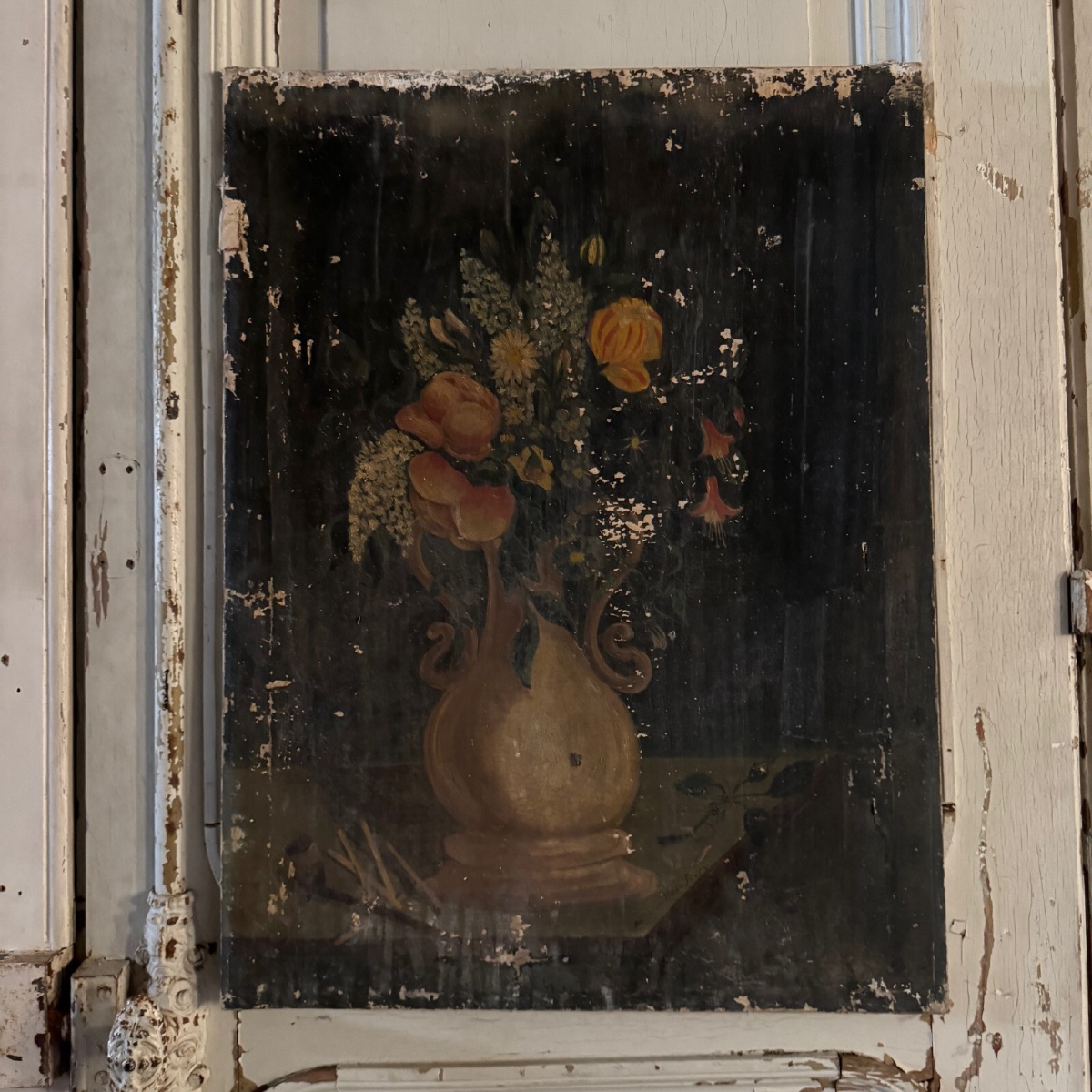 Oil On Canvas Still Life Bouquet Of Flowers Early 19th Century 1880