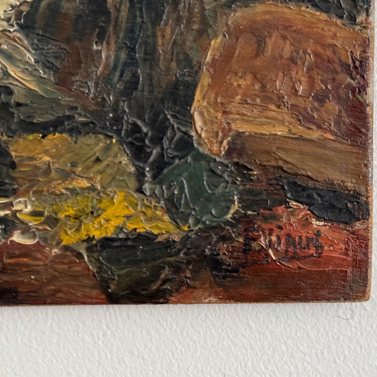 Huile sur panneau bord de mer rochers par F. Viaus XXe -photo-3