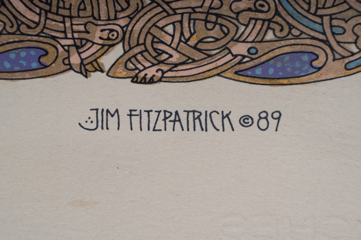 Dessin sur papier par Jim Fitzpatrick 1989 surréalisme médiéval -photo-3