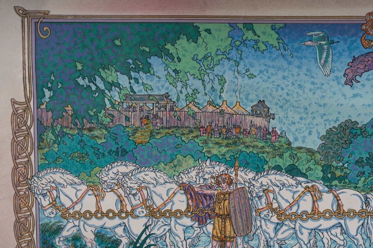 Dessin sur papier par Jim Fitzpatrick 1989 surréalisme médiéval -photo-1